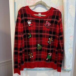 Holiday Time Red and Black Plaid Women's Sweater